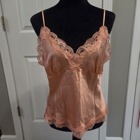 Sunny Taylor Apricot Silk Y2k Babydoll Camisole Tank Top with Lace. Size Large - Picture 1 of 9